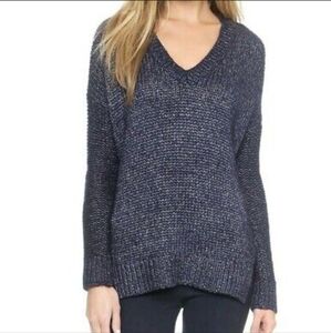 Vince wool silk blend v-neck pullover navy silver small sweater